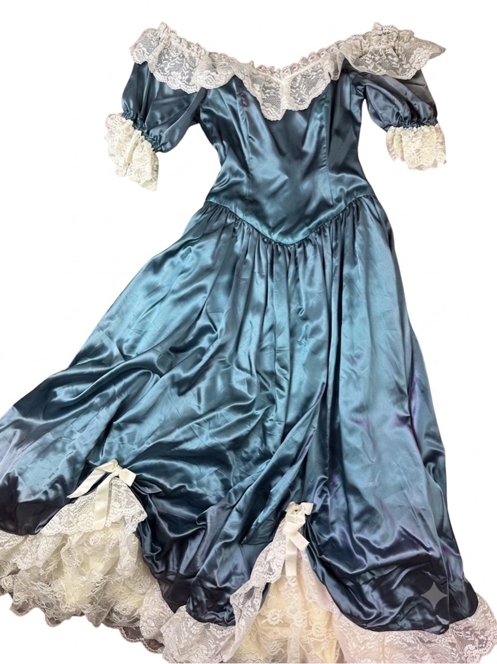 VINTAGE DRESS GOWN SATIN LACE PROM